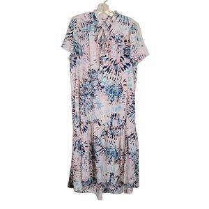 Papaya Women's High Low Hem Tropical Leaf Dress Tie Neck Multicolor Size 18